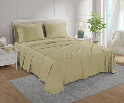 Egyptian Cotton Sheets King Size Sheets Deep Pocket Set, 800 Thread Count 4 Piece King Size Sheet & Pillowcase Sets Sateen Weave, Soft & Comfy Elasticated 15" Deep Pocket Breathable Bed Sheet- Seafoam