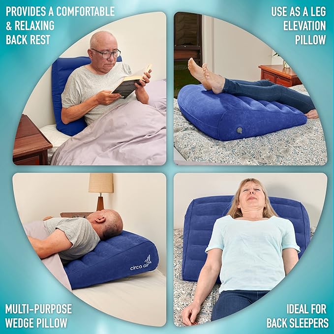 Circa Air Inflatable Wedge Pillow for Traveling – Travel Wedge Pillow for Sleeping. Extra Wide 27" Portable Bed Wedge Pillows for Sleep Apnea, Acid Reflux, Leg, Back and Knee Support, Blow up Wedge