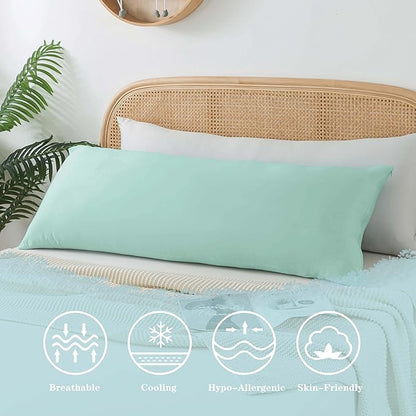 WhatsBedding Memory Foam Body Pillow with Zippered Cooling Cover, Full Body Pillow for Adults, Long Pillow for Sleeping, Fluffy Supportive, Ice Green