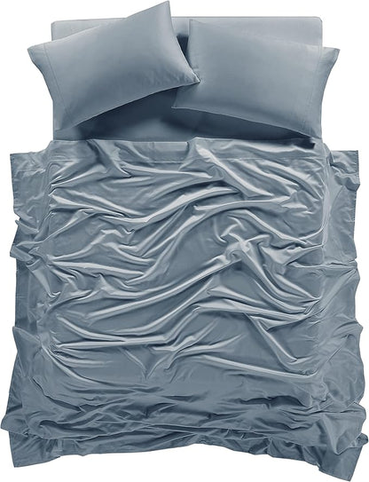 100% Supima Cotton Sheets 600 Thread Count,Bed Sheet Set King Size Sheets 4 Pieces,Soft & Silky Sateen Weave, Fits Mattress Up to 18",Deep Pocket, Breathable & Fade Resistant(Blue Grey,King)