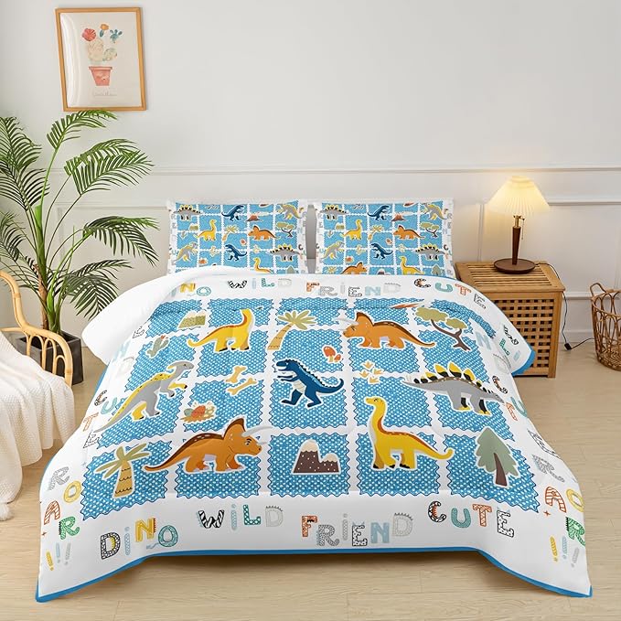 Twin Bed Comforter Sets for Boys Dinosaur，Dinosaur Bedding Set for Girls Teens Kids Boys Adults Room Decor,with 1 Comforter with 2 Pillow Case