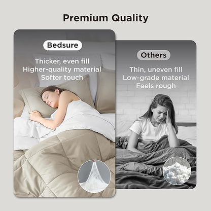 Bedsure King Size Comforter Set - 7 Pieces Reversible Beige and White Bedding, King Size Bed Set for All Seasons, Bed in a Bag with Down Alternative Comforter, Sheets, Pillowcases & Shams