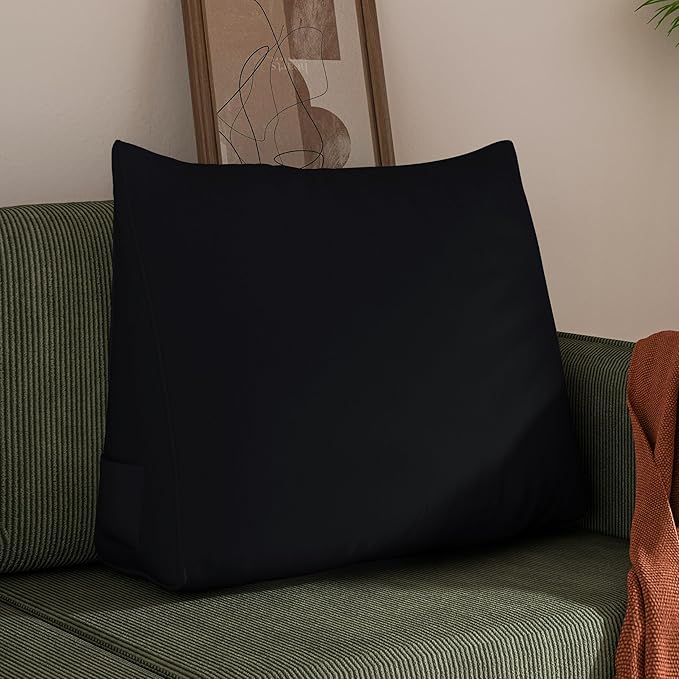 WOWMAX Back Pillow for Bed Sitting up-Bed Wedge Pillow Back Support Pillows for Bed & Sofa Couch, 85% Linen 15% Cotton Blend, Black