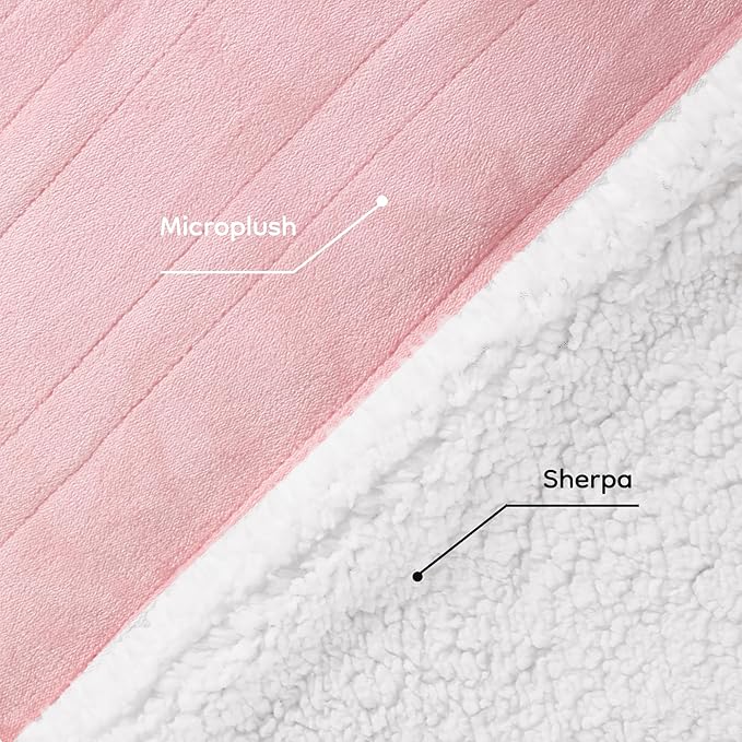 Electric Heated Blanket Throw Size - 50"x60", Soft Flannel Heating Blanket, 4 Heating Levels, 3 H Auto Shut Off, Breathable Warm and Washable for Sofa, Light Pink