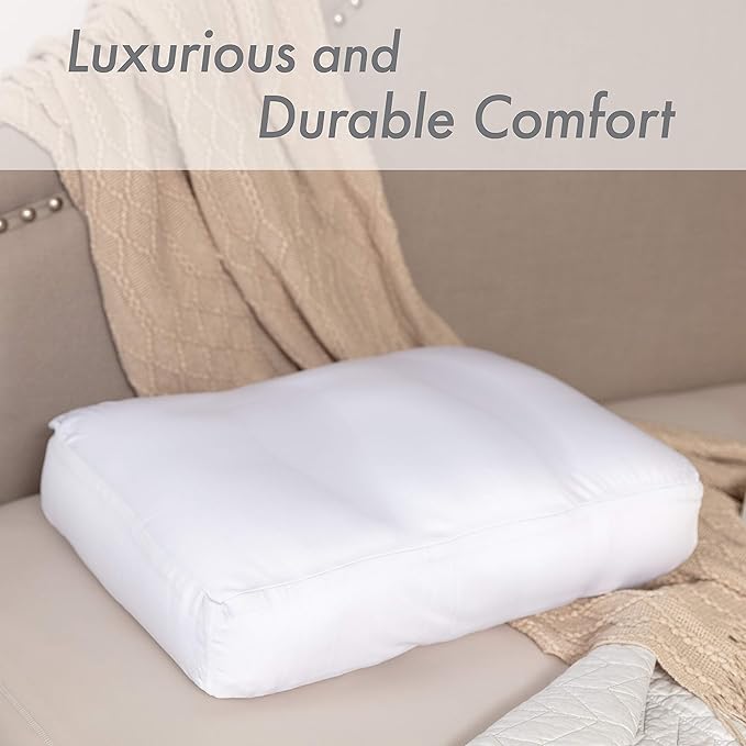 PILLOWY Premium Microbead Bed Pillow, Small Extra Fluffy But Supportive - Ultra Comfortable Sleep with Silk Like Anti Aging Cover 85% Spandex/ 15% Nylon Breathable, Cooling White