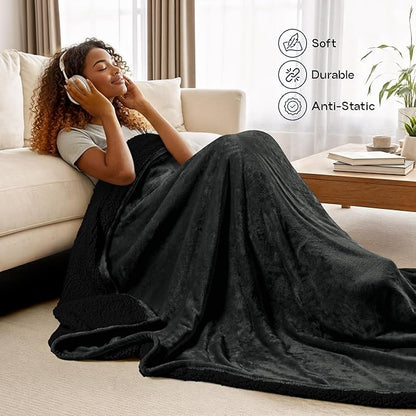 Utopia Bedding Sherpa Blanket Twin Size (Black, 90x66 Inches) - Soft Lightweight Plush Fleece Reversible Blanket for Bed, Sofa, Couch, Camping and Travel