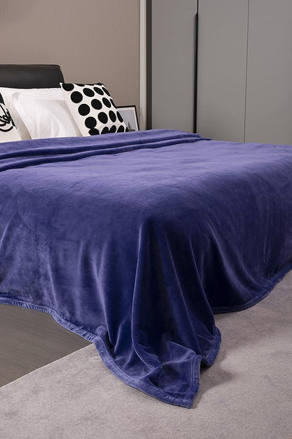 Mellowdy Extra Thick Hearty Plush Flannel Blanket (Violet Purple, 108x90) - 500GSM King Size Warm Blanket for Winter, Fall | Soft, Fluffy, Cuddly, Perfect for Bed, Oversized Throw for Couch, Sofa