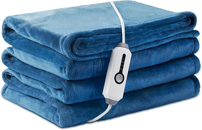 Electric Heated Blanket Full Size 72×84, Breathable & Luxurious Flannel,Soft Warm Gift with Over-Heat Protection,4 Heating Levels & 10 H Auto Shut Off, Machine Washable, Lake Blue