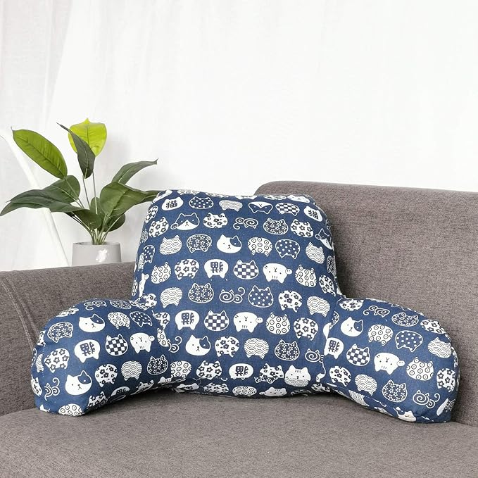 Bohemian Printed Reading Pillow with Support Arms Soft Bed Rest Pillows Back Support Cushion for Kids Reading Watching TV Sitting Up in Bed (23"×16"×10",Cat)