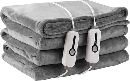 Electric Heated Blanket 84" x 90" Queen Size with Dual Control Warm Flannel Heated Blanket with 4 Heating Levels & 10 Hours Auto-Off, Fast Heating, Machine Washable, for Bedding -Light Gray