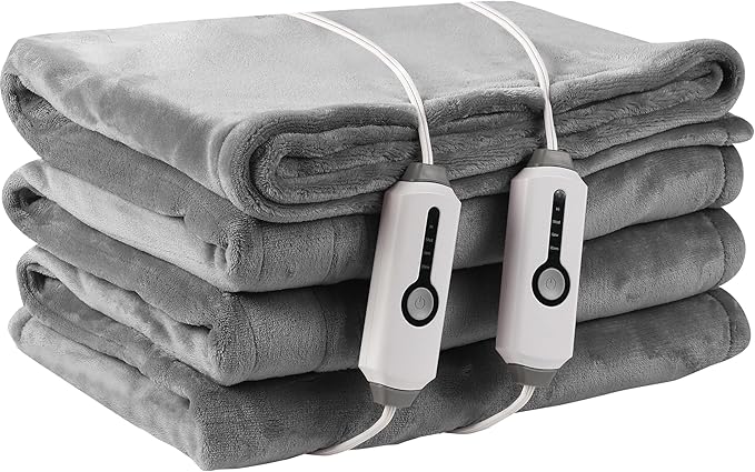 Electric Heated Blanket King Size 90×100, Comfortable & Luxurious Flannel, 4 Heating Levels & 10 H Auto Shut Off, Light Grey