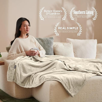 Bare Home Fleece Blanket - Full/Queen - Ultra-Soft Lightweight for Bed, Sofa, and Couch - Luxury Microplush - Cozy Warm Blanket (Full/Queen, Oyster)