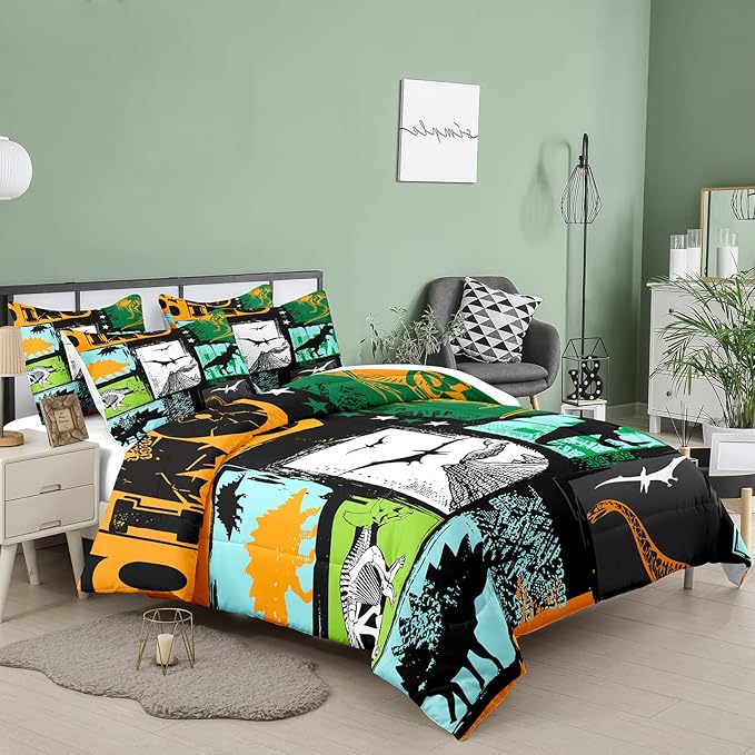 Bodhi Boys Bedding Set - Full Size Dinosaur Comforter Set with Pillowcases for Kids and Teens