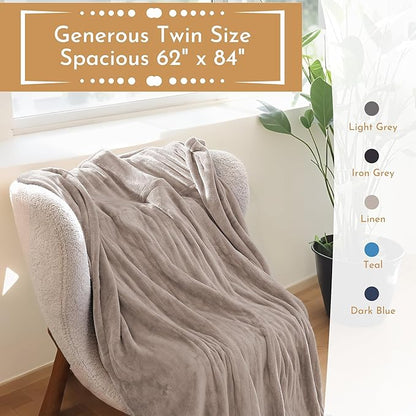Electric Heated Blanket 62"x84" Twin Size Microplush Cover Blanket, 4 Heat Settings & 10 Hours Auto Off, Cozy & Warm for All Night, Machine Washable, Linen