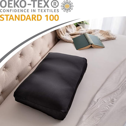 PILLOWY Premium Microbead Bed Pillow, Medium Extra Fluffy But Supportive - Ultra Comfortable Sleep with Silk Like Anti Aging Cover 85% Spandex/ 15% Nylon Breathable, Cooling Matte Black