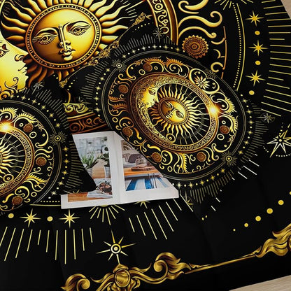 Black and Gold Full Size Sun and Moon Comforter Set，Quilts Full Size Bedding Sets Sun Moon，with 1 Comforter with 2 Pillow Case
