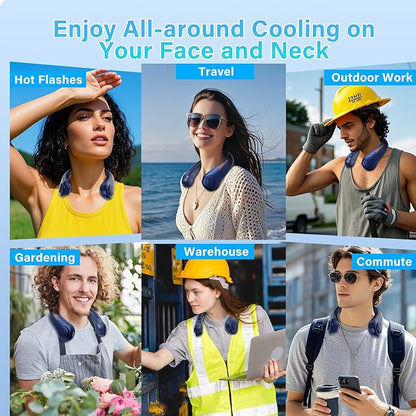 Portable Neck Fan - Rechargeable Personal Fan with Neck Brace, 5 Speeds, All-Around Cooling, Hands-Free Bladeless Lightweight Quiet Neck Fans That Blow Cold Air Gift for Women/Men, Hot Flashes, Travel