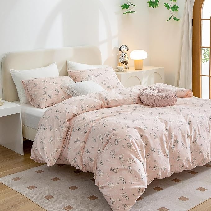 Jane yre Duvet Cover King Floral Brushed Microfiber 3 Pieces Bedding Set Garden Style Flower Pattern with Zipper Closure, Soft Breathable Comfy