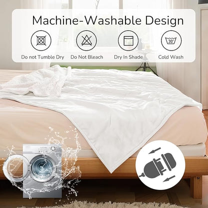 Electric Heated Blanket Queen Size 84"x90" - Dual-Sided with Microplush & Sherpa Fabric, 4 Heat Settings & 10 Hours Auto Off, Dual Controller, Machine Washable - White