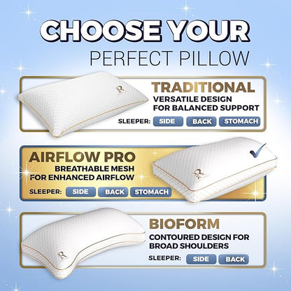 Royal Therapy King Memory Foam Pillows 2-Pack - Shredded Memory Foam Pillow for All Sleep Positions - Medium Firm Pillow with Adjustable Loft, Bamboo Rayon Cover, CertiPUR-US, Oeko-TEX Certified