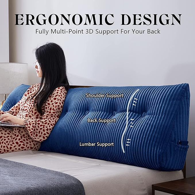 SLIGUY Large Headboard Pillow, Headboard Wedge Pillow Bed Rest Reading Pillow Bolster Triangular for Sitting in Bed-Backrest Positioning Support Long Pillow for Daybed (Twin: 40x8x20 Inches,Blue)