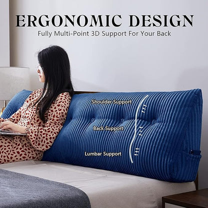SLIGUY Large Headboard Pillow, Headboard Wedge Pillow Bed Rest Reading Pillow Bolster Triangular for Sitting in Bed-Backrest Positioning Support Long Pillow for Daybed (Twin: 40x8x20 Inches,Blue)