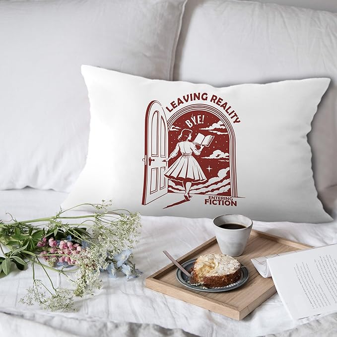 Funny Retro Woman Reader Pillow Covers 12x20, Reading Nook Corner Decor, Vintage Female Bookworm Bookish Decorative Lumbar Pillow Covers for Home Bedroom Library Reading Room