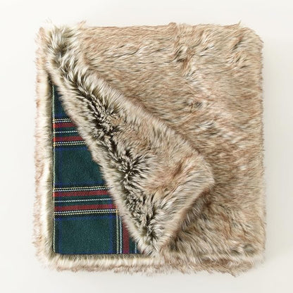 HORIMOTE HOME Luxury Plush Faux Fur Throw Blanket with Green Plaid Pattern, Super Warm, Fuzzy, Elegant, Fluffy Decoration Christmas Holiday Blanket for Couch, Armchair, Sofa and Bed, 60''x 80''