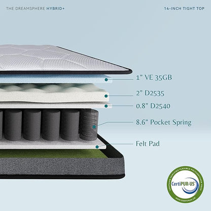 DreamSphere 14-inch Twin Hybrid Mattress, Medium Firm Gel Memory Foam Mattress, CertiPUR-US Certified, Mattress in a Box, Twin Size Mattress