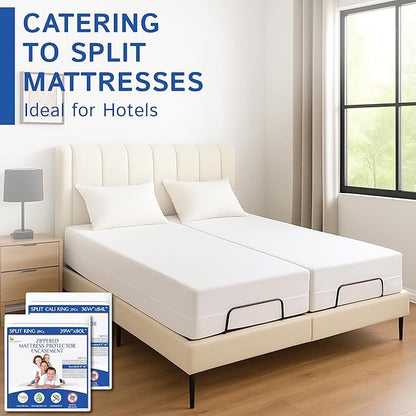 Split Cali King Mattress Encasement 36" x 84" (2PCs) - Waterproof Zippered Protector Hypoallergenic Premium Quality Cover for Adjustable Beds and Split Mattresses (11"-16" Depth)