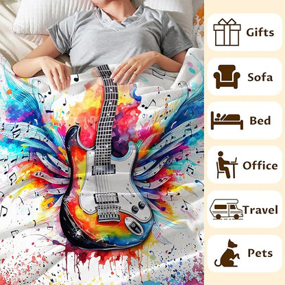Guitar Gifts for Guitar Players Men, Music Throw Blanket for Kids Teens Adults Guitar Lovers, 60x80 Inches Soft Cozy Fuzzy Flannel Blankets for Sofa Couch Bed Home
