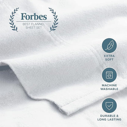 Bare Home Flannel Sheet Set 100% Cotton, Velvety Soft Heavyweight - Double Brushed Flannel - Deep Pocket (Twin, White)