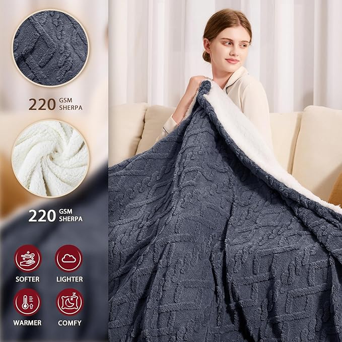 Heated Electric Blanket Twin Size-62"x84" Heating Blanket with 10 Heating Levels & 5 Time Settings Over-Heat Protection，Winter Warmer for Adults with ETL Certification（Grey）