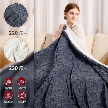 Heated Electric Blanket Twin Size-62"x84" Heating Blanket with 10 Heating Levels & 5 Time Settings Over-Heat Protection，Winter Warmer for Adults with ETL Certification（Grey）