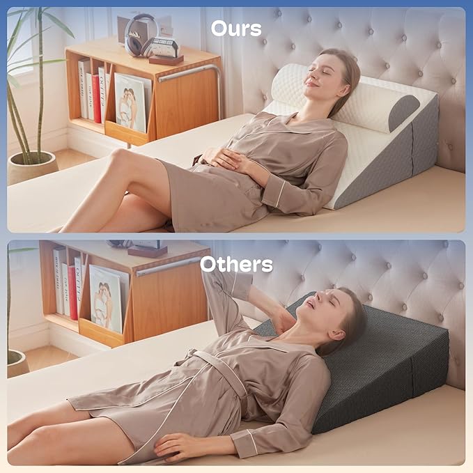 2PCS 12" Wedge Pillow with Adjustable Pillow, Wedge Pillow for Acid Reflux and Back Pain Relief, Snoring, Bed Wedge Pillow for Sleeping After Surgery. Triangle Pillow Wedge, Cooling Memory Foam Top