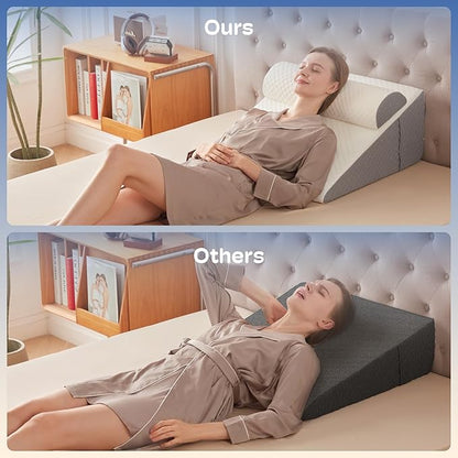 2PCS 12" Wedge Pillow with Adjustable Pillow, Wedge Pillow for Acid Reflux and Back Pain Relief, Snoring, Bed Wedge Pillow for Sleeping After Surgery. Triangle Pillow Wedge, Cooling Memory Foam Top