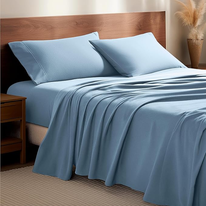 Bare Home Flannel Sheet Set 100% Cotton, Velvety Soft Heavyweight - Double Brushed Flannel - Deep Pocket (Full, Light Blue)