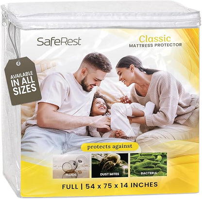 SafeRest Waterproof Mattress Protector Full Size – Absorbent Breathable Soft Fitted Bed Cover with 18" Deep Stretchable Pockets – Machine Washable Full Mattress Cover