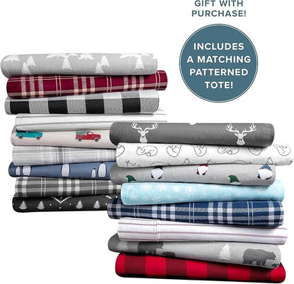 Bare Home Flannel Sheet Set Prints, 100% Cotton, Velvety Soft Heavyweight - Double Brushed Flannel for Extra Softness & Comfort - Deep Pocket - Bed Sheets (Twin XL, Ticking Stripe - White/Grey)