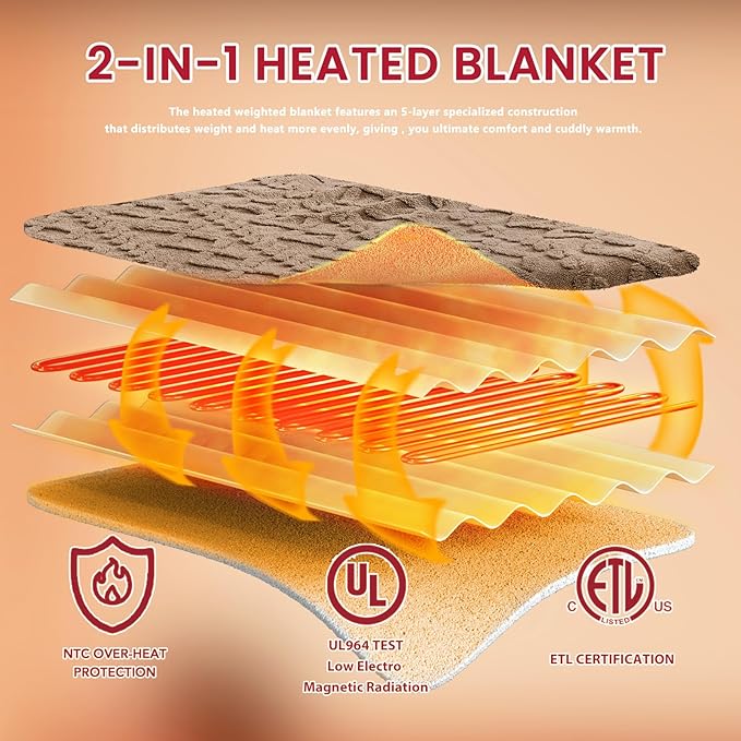 Heated Electric Blanket Twin Size-62"x84" Heating Blanket with 10 Heating Levels & 5 Time Settings Over-Heat Protection，Winter Warmer for Adults with ETL Certification（Beige）