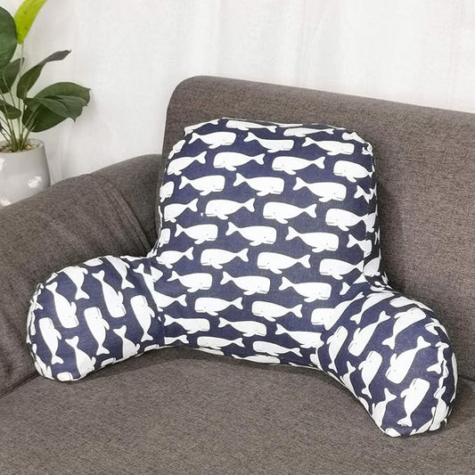 Bohemian Printed Reading Pillow with Support Arms Soft Bed Rest Pillows Back Support Cushion for Kids Reading Watching TV Sitting Up in Bed (20"×15"×8",Whale)