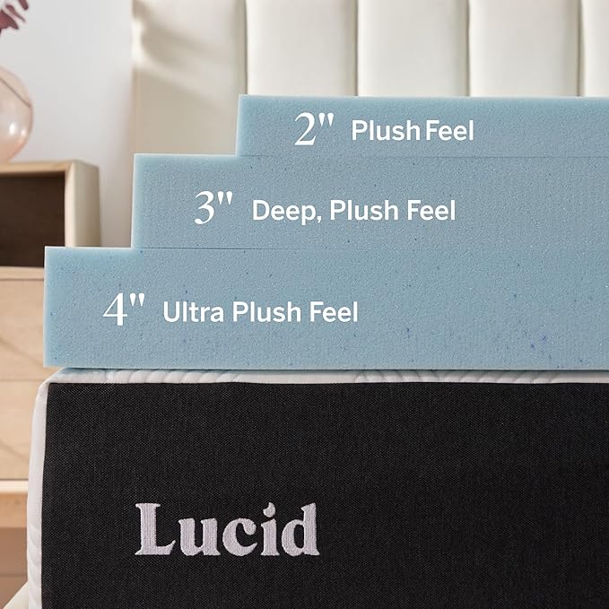 LUCID 3 Inch Mattress Topper Full XL - Gel Infused Memory Foam – Memory Foam Mattress Topper Full – Ventilated Design – CertiPur Certified