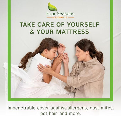 Four Seasons Essentials RV Short Queen Size Waterproof Mattress Protector - Cooling Viscose derived from Bamboo Fitted Sheet Mattress Cover - Quilted Jacquard Pad Protects from Dust Allergens