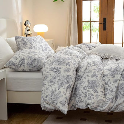 Jane yre Duvet Cover Twin Flowers, Brushed Microfiber 3 Pieces Floral Bedding Set, Garden Style Flower Pattern Twin Flower Duvet Cover, with Zipper Closure, Luxury Soft Breathable Comfy