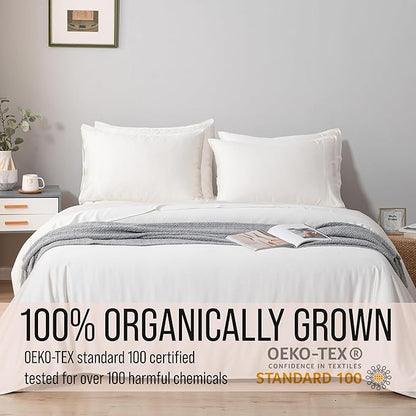 Bella Coterie 6 Piece Luxury Bamboo Viscose Queen Size Sheet Set | 100% Organically Grown | Cooling for Hot Sleepers | 18" Deep Pocket | Soft & Hypoallergenic | 4 Pillowcases [Ivory]