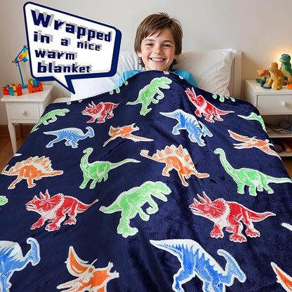 BORORO Dinosaur Blanket for Boys Girls-Soft Dino Glow in The Dark Blankets-Kids Dinosaur Toys Gifts for Boy Girl 60x80 Inch