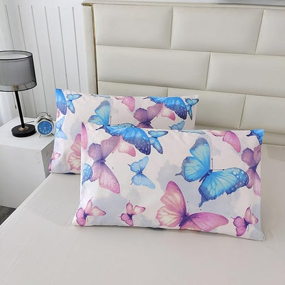 SDIII 3PCS Colorful Butterfly Comforter Set Queen, Soft Microfiber Lightweight Queen Butterfly Comforter, Butterflies Bedding for Girls Boys Kids Teens