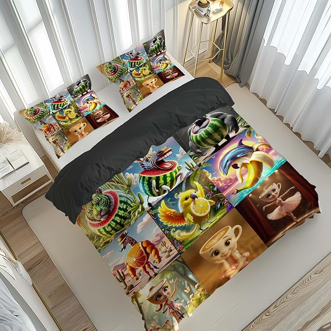Italian Brainrot Bedding Duvet Cover Set,Funny Fusion AnimalsTwin Full Queen King Comforter Cover Bedding Set for Kids Boys Bed Decor Gifts ﻿ (Color 9,Twin (68" x 90"))