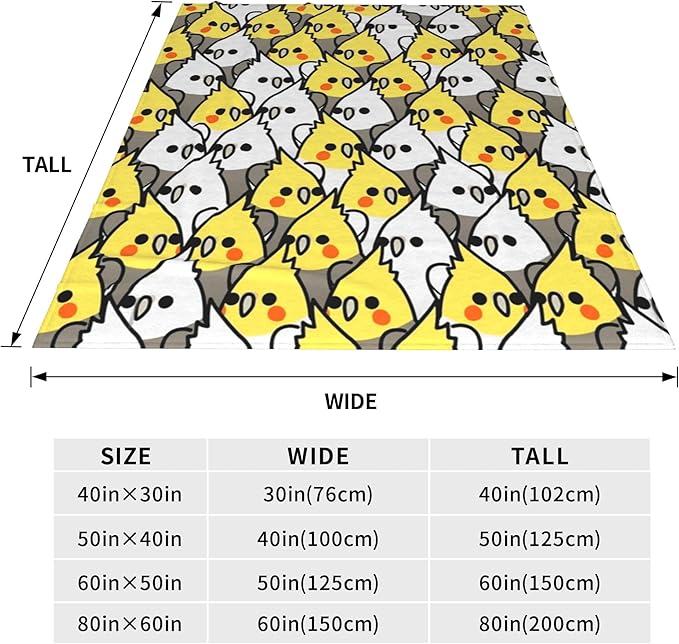 Too Many Cockatiel Blanket Flannel Fleece Throw Blanket Durable Couch Blankets Home Decor for Bed and Sofa Super Soft Warm Blankets for All Season 50x40 inch