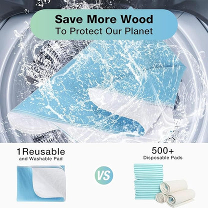 Washable Waterproof Underpads, 24" x 18" (5 Pack) Heavy Absorbency Reusable Incontinence Pads for Chair, Bassinet, Crib, Car Seat, Sofa, Wheelchair